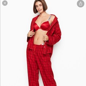Victoria Secret Flannel Red Shimmer Plaid Pajamas